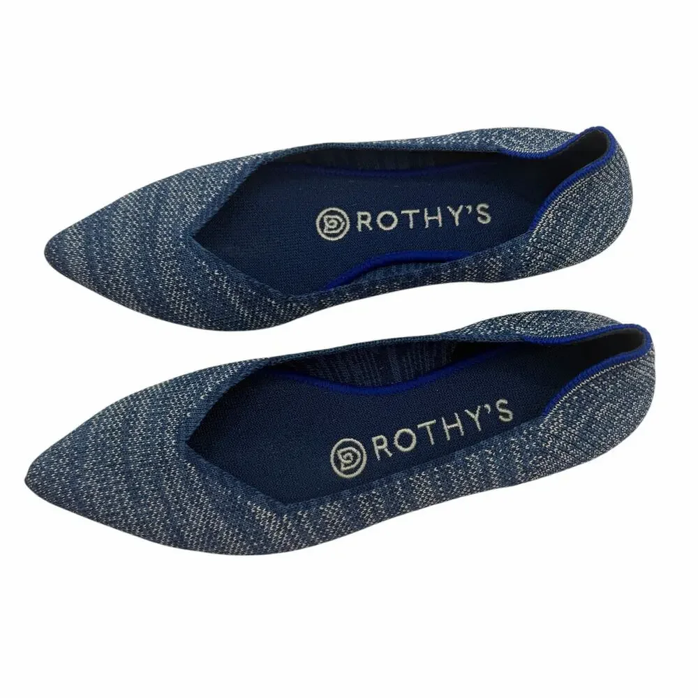 Rothy’s The Point Indigo Heather Blue White Knit Ballet Flats Size 6 Washable